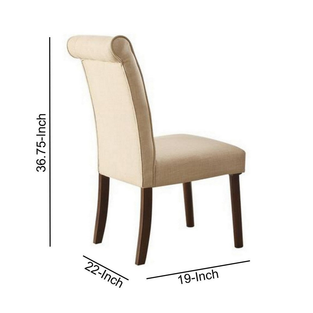 Benzara Dining Chair with Fabric Button Tufted Back, Set of 2, Beige
