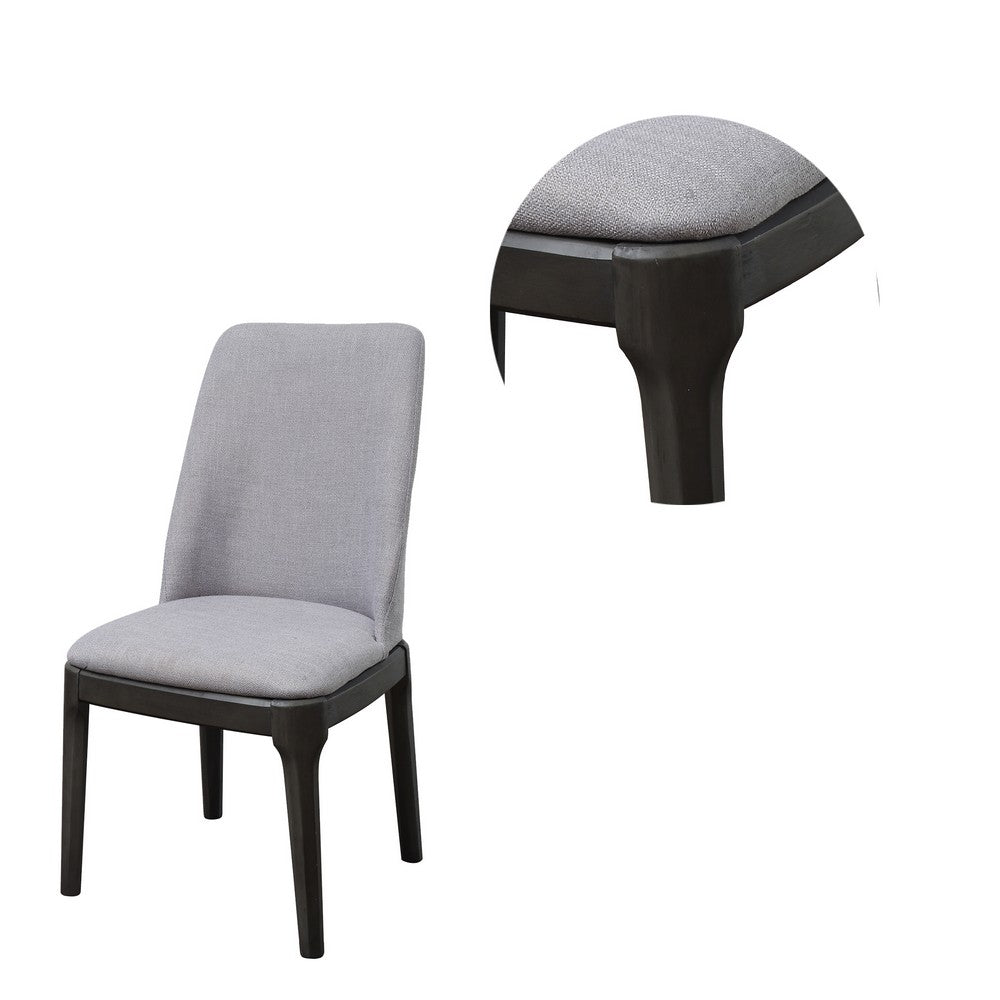 Benjara Linen Upholstered Wooden Side Chair with Curved Backrest And Block Legs, Set of 2, Gray