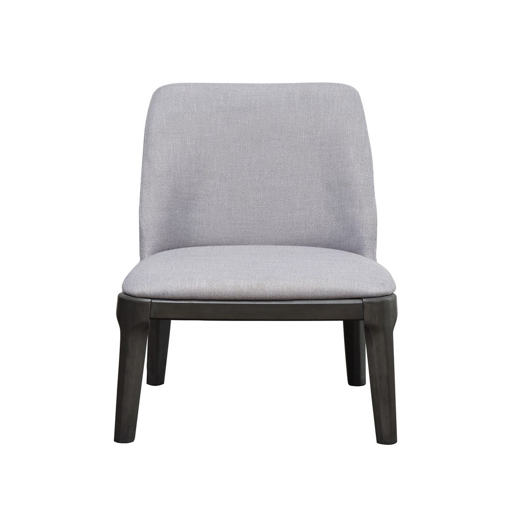 Benjara Linen Upholstered Wooden Side Chair with Curved Backrest And Block Legs, Set of 2, Gray