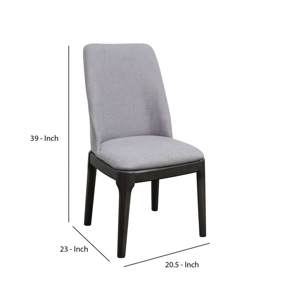 Benjara Linen Upholstered Wooden Side Chair with Curved Backrest And Block Legs, Set of 2, Gray