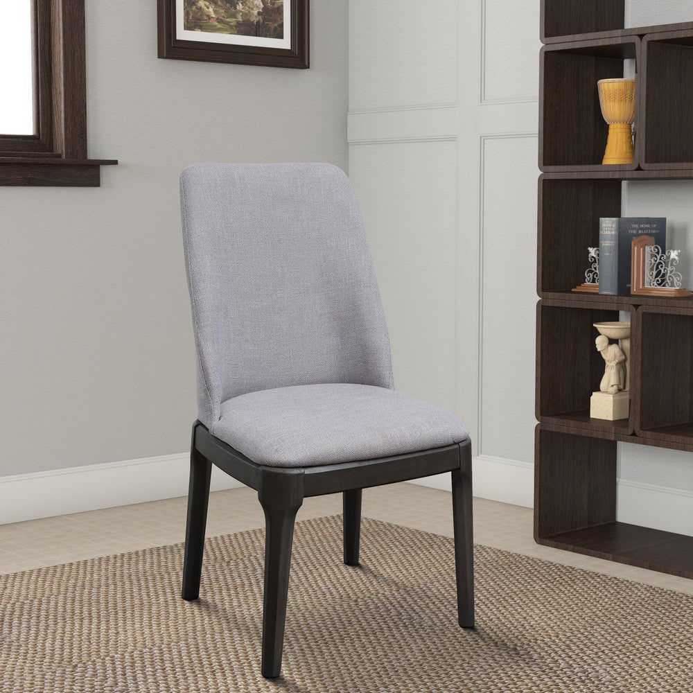 Benjara Linen Upholstered Wooden Side Chair with Curved Backrest And Block Legs, Set of 2, Gray