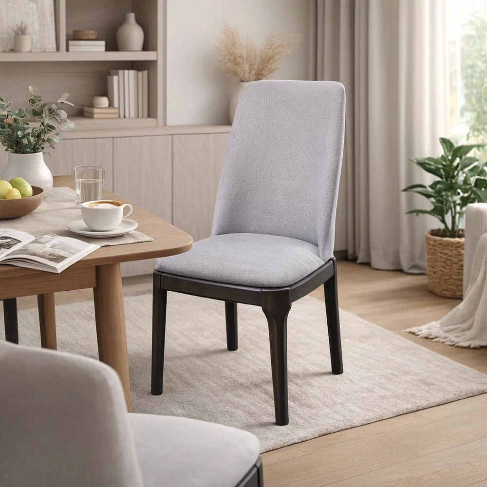 Benjara Linen Upholstered Wooden Side Chair with Curved Backrest And Block Legs, Set of 2, Gray