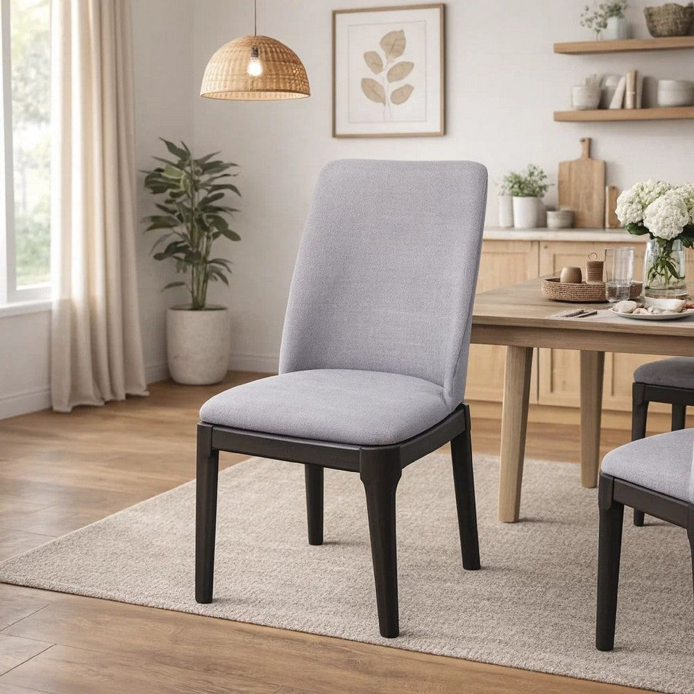 Benjara Linen Upholstered Wooden Side Chair with Curved Backrest And Block Legs, Set of 2, Gray