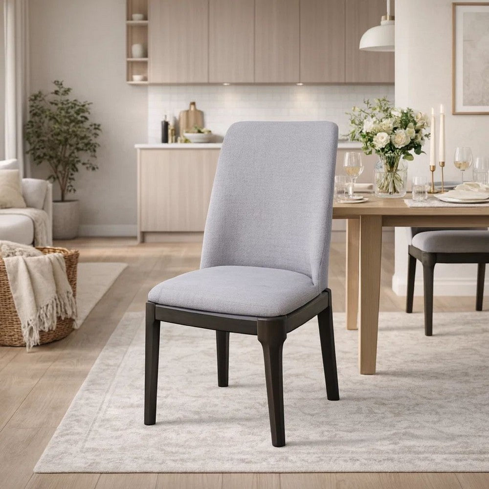 Benjara Linen Upholstered Wooden Side Chair with Curved Backrest And Block Legs, Set of 2, Gray