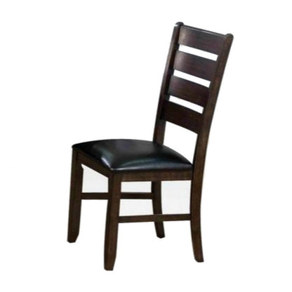Benzara Ladder Back Wooden Side Chair with Leatherette seat, Set of 2, Black And Brown