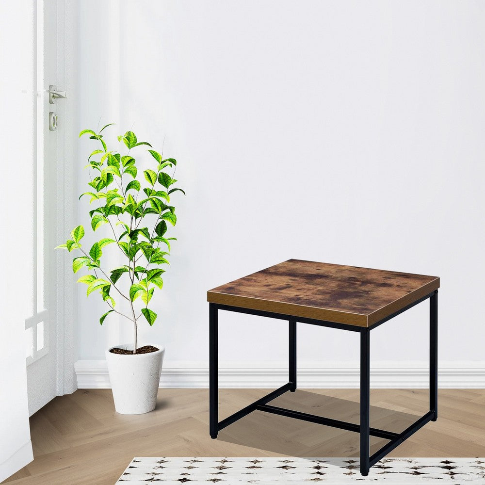 Benzara Contemporary Style Rectangular Wood And Metal End Table, Brown And Black