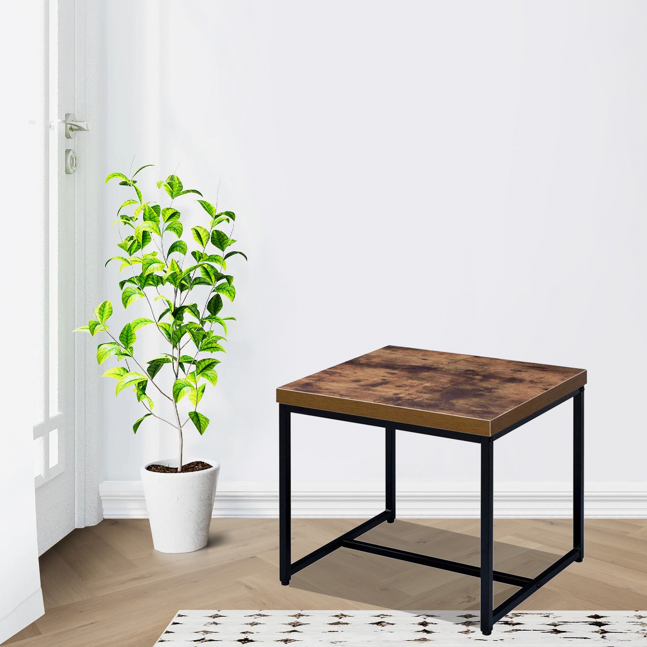 Benzara Contemporary Style Rectangular Wood And Metal End Table, Brown And Black