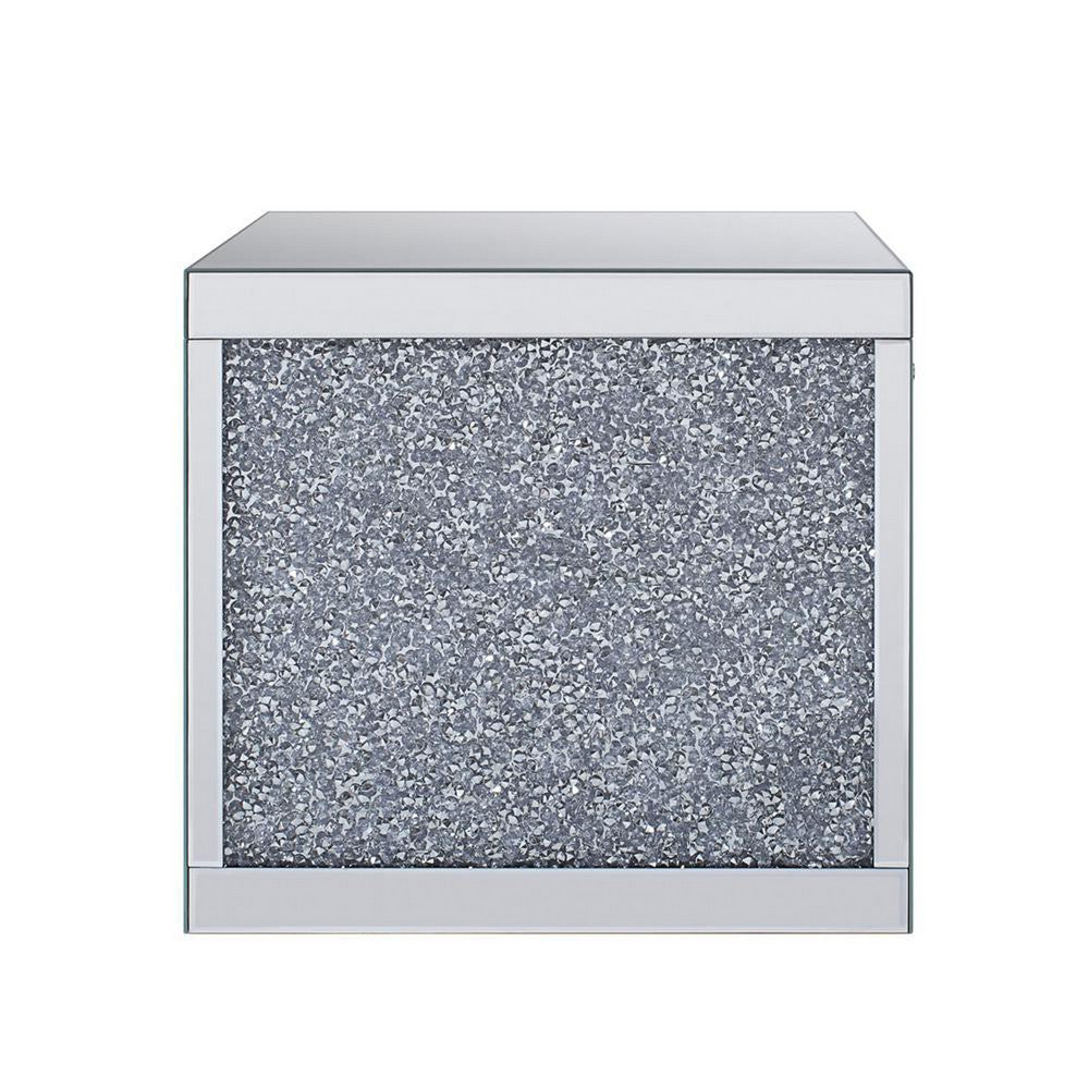 Benjara Wood And Mirror End Table with One Drawer, Clear