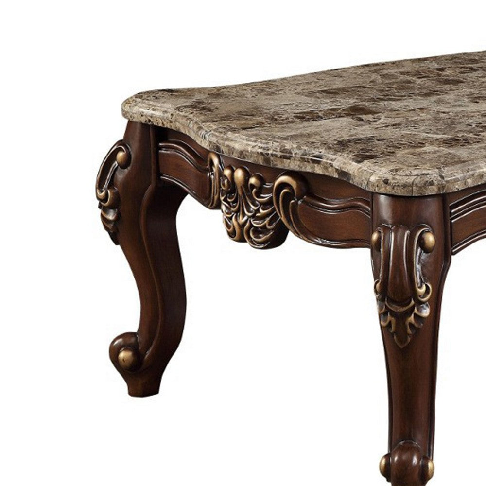 Benzara Traditional Style Rectangular Wood And Marble Coffee Table, Brown