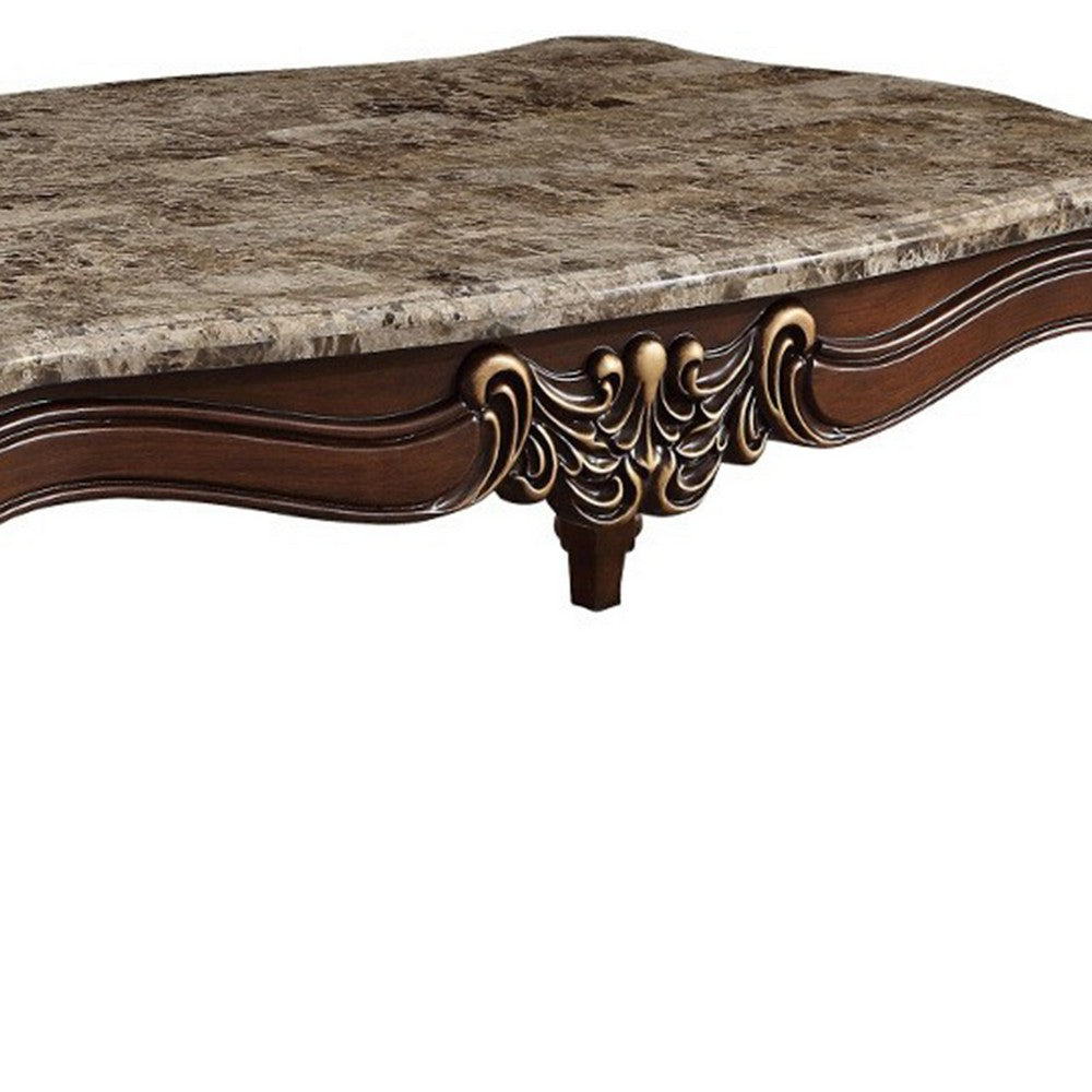 Benzara Traditional Style Rectangular Wood And Marble Coffee Table, Brown