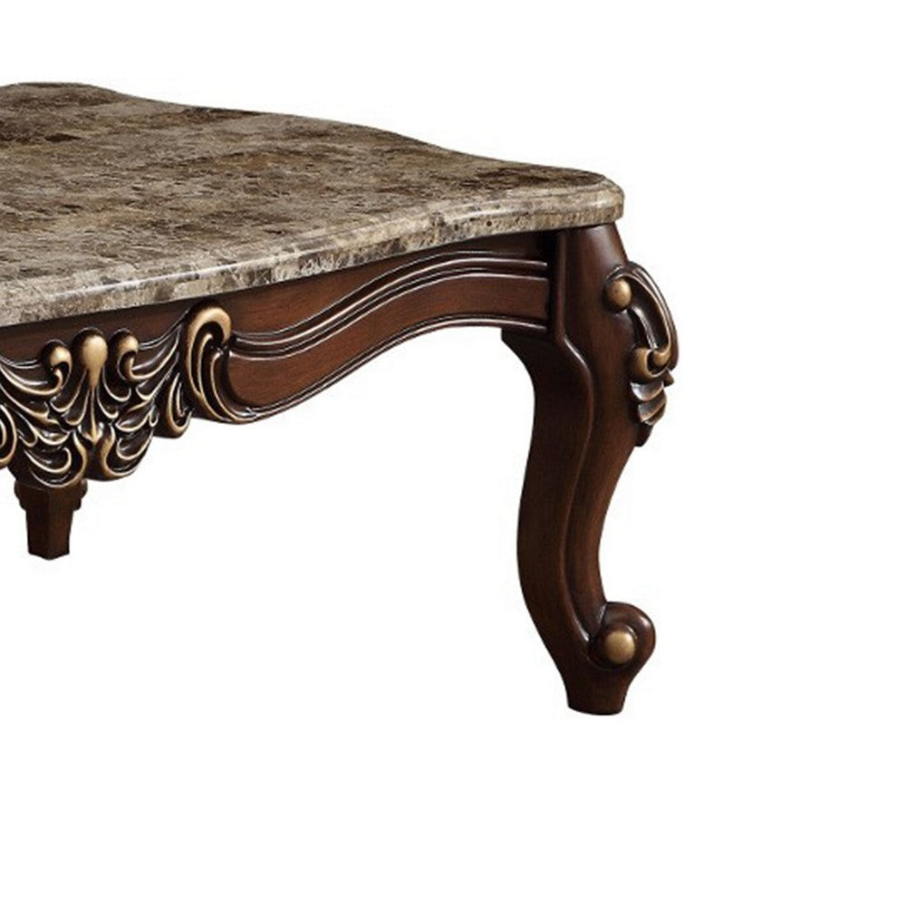 Benzara Traditional Style Rectangular Wood And Marble Coffee Table, Brown