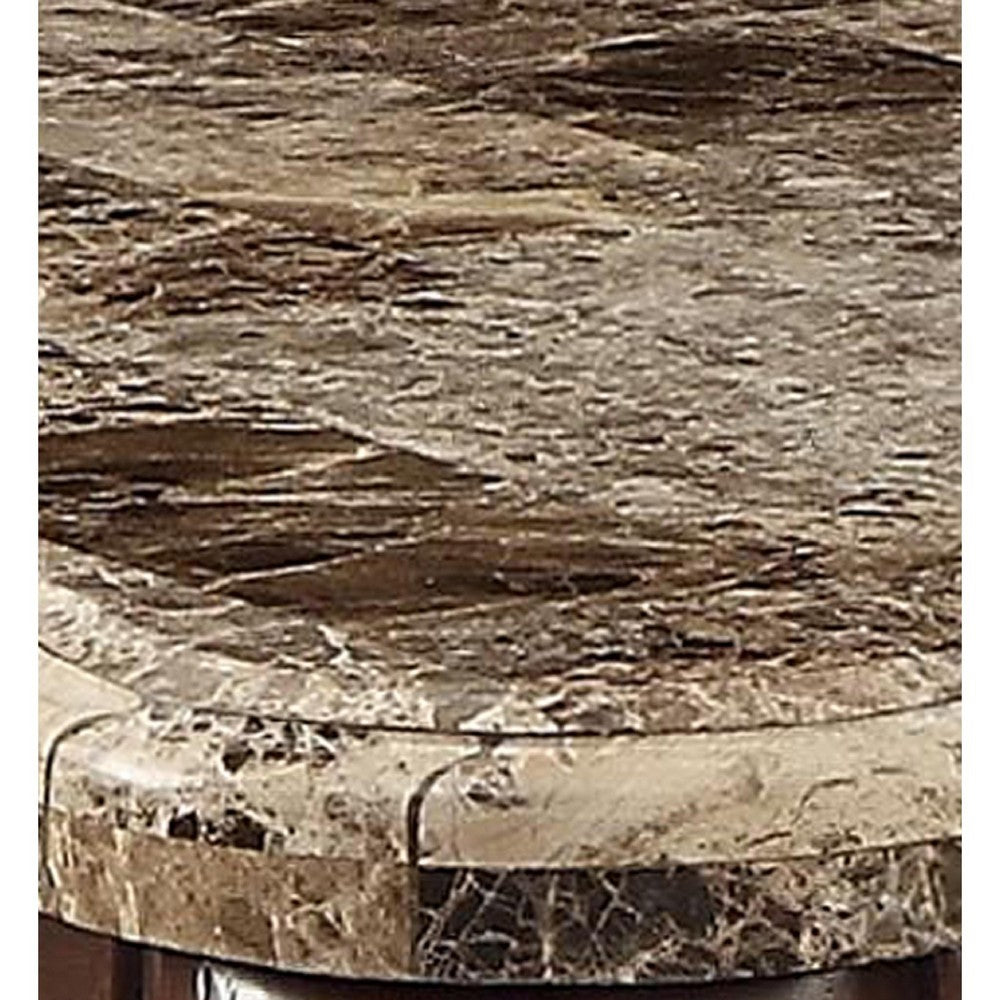 Benzara Square Marble Top End Table With Carved Floral Motifs Wooden Feet, Brown