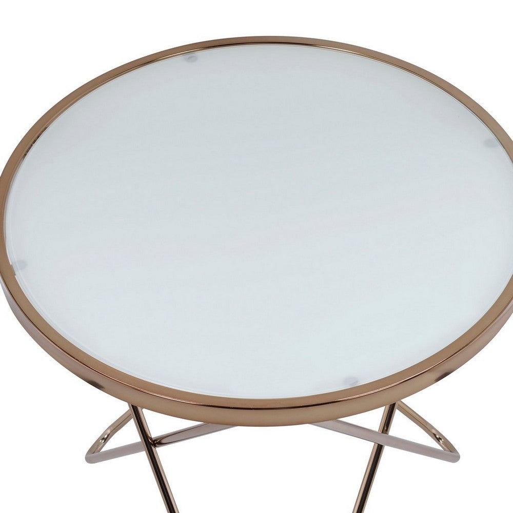 ACME Valora End Table, Frosted Glass & Champagne