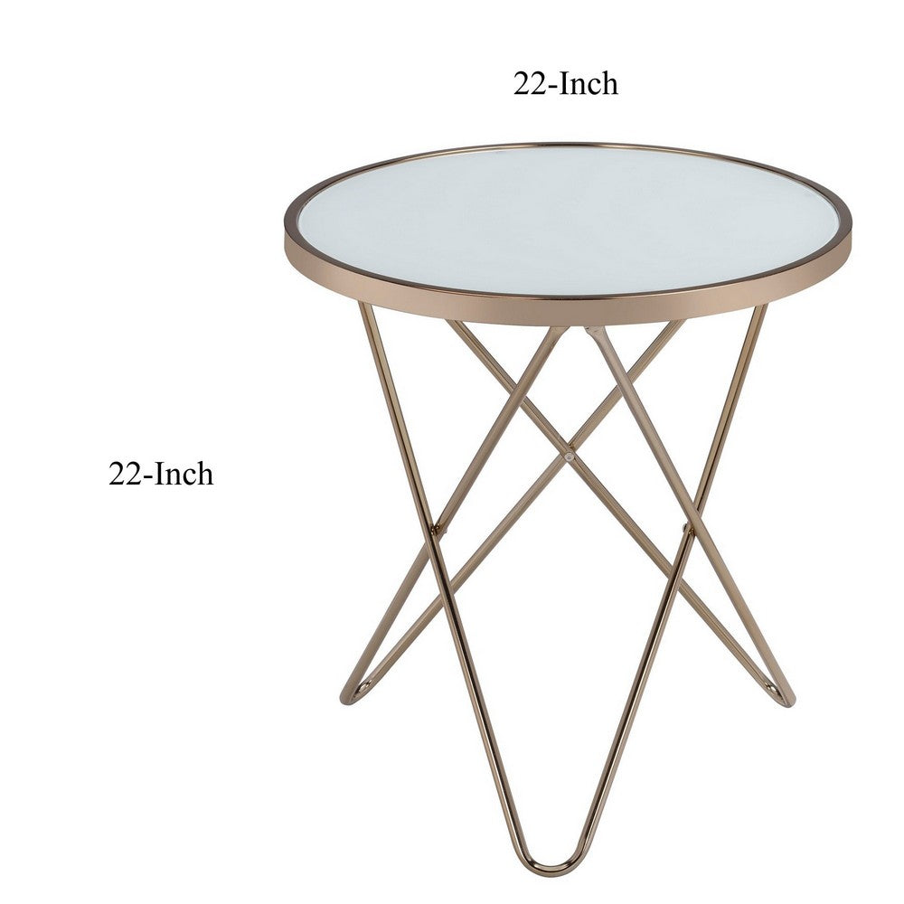 ACME Valora End Table, Frosted Glass & Champagne