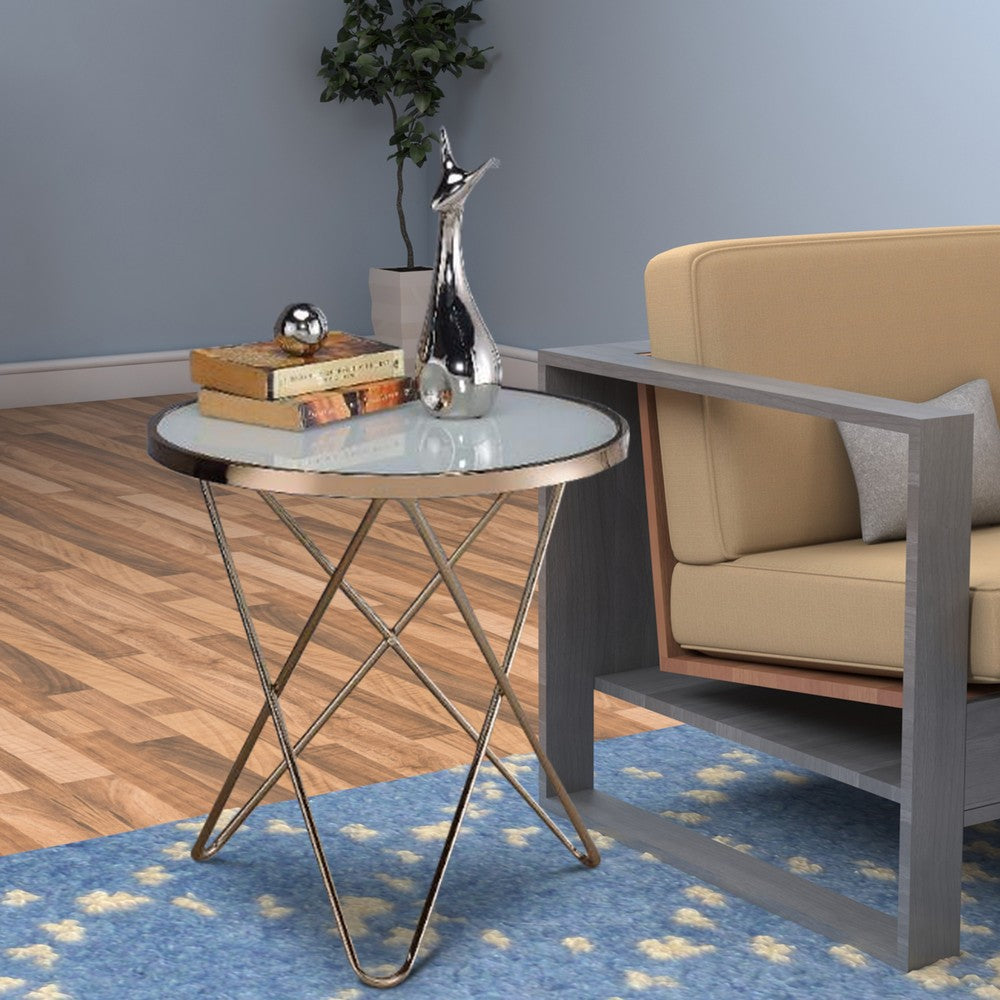 ACME Valora End Table, Frosted Glass & Champagne