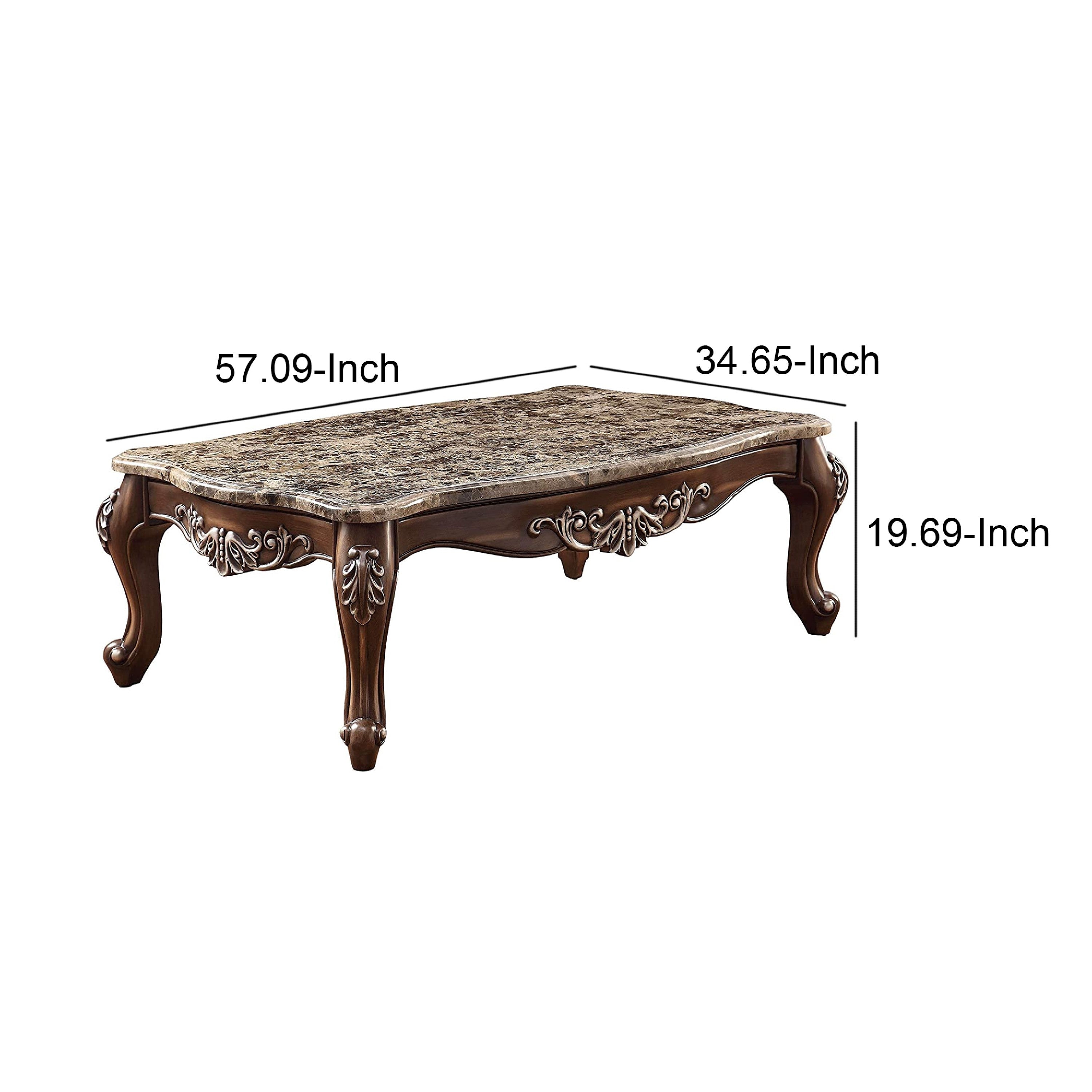 ACME Wooden Coffee Table with Marble Top in Antique Oak Brown