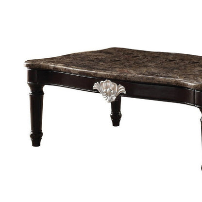 Benzara Traditional Style Rectangular Marble And Wood Coffee Table, Brown