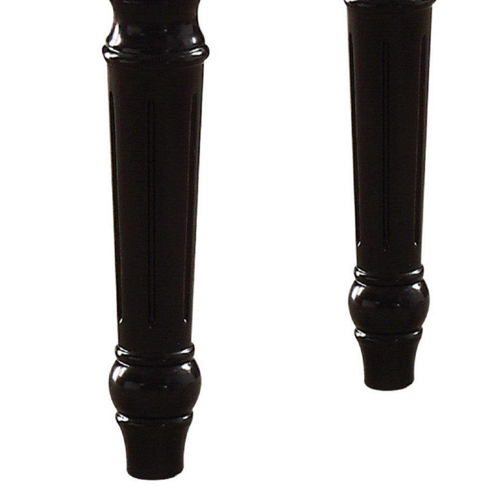 Benzara Marble Top End Table With Contrast Carved Motif Turned Wood Legs, Black