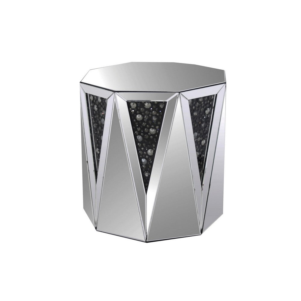 ACME End Table With Octagonal Mirrored Top, Clear And Black