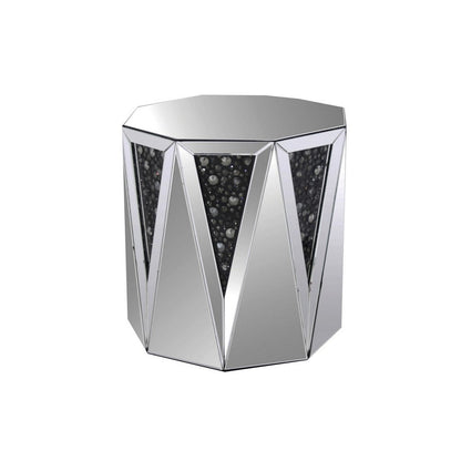 ACME End Table With Octagonal Mirrored Top, Clear And Black