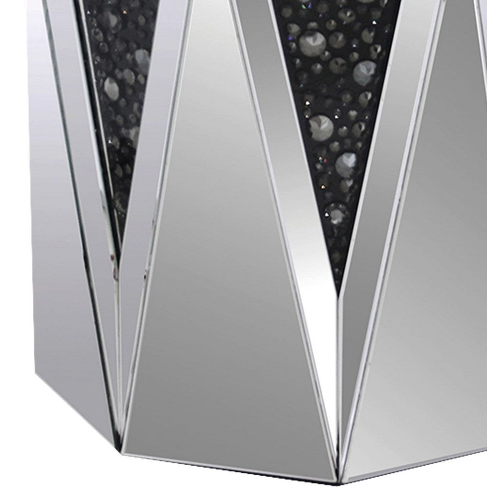 ACME End Table With Octagonal Mirrored Top, Clear And Black