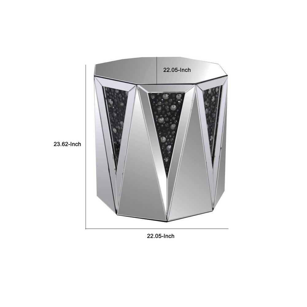 ACME End Table With Octagonal Mirrored Top, Clear And Black