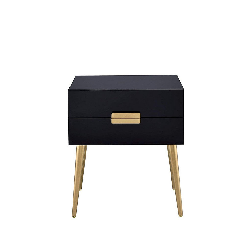 ACME Denvor Square End Table with Drawers, Black & Gold
