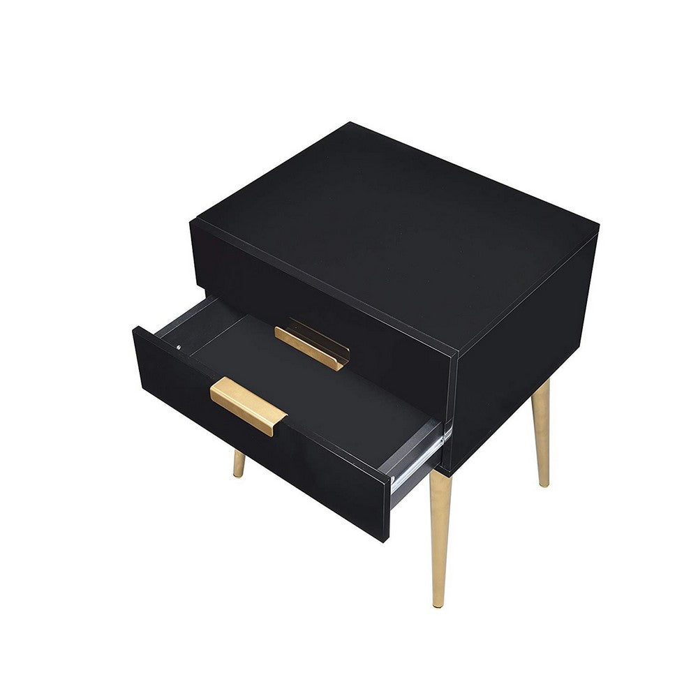 ACME Denvor Square End Table with Drawers, Black & Gold