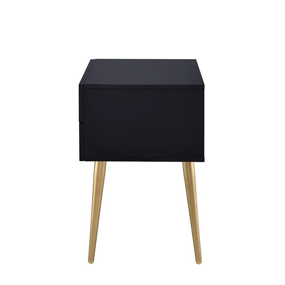 ACME Denvor Square End Table with Drawers, Black & Gold
