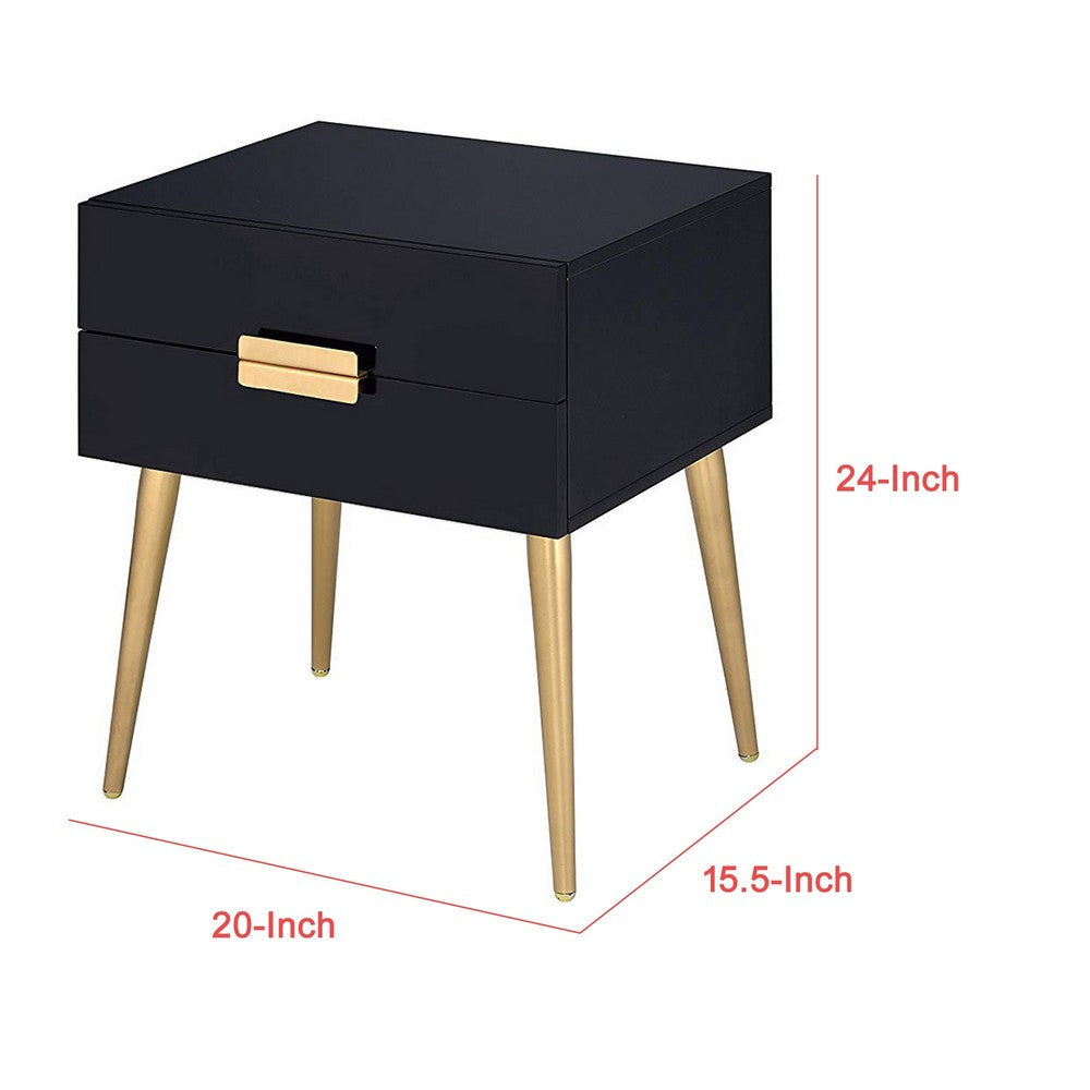 ACME Denvor Square End Table with Drawers, Black & Gold