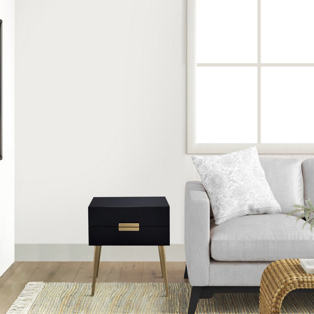 ACME Denvor Square End Table with Drawers, Black & Gold