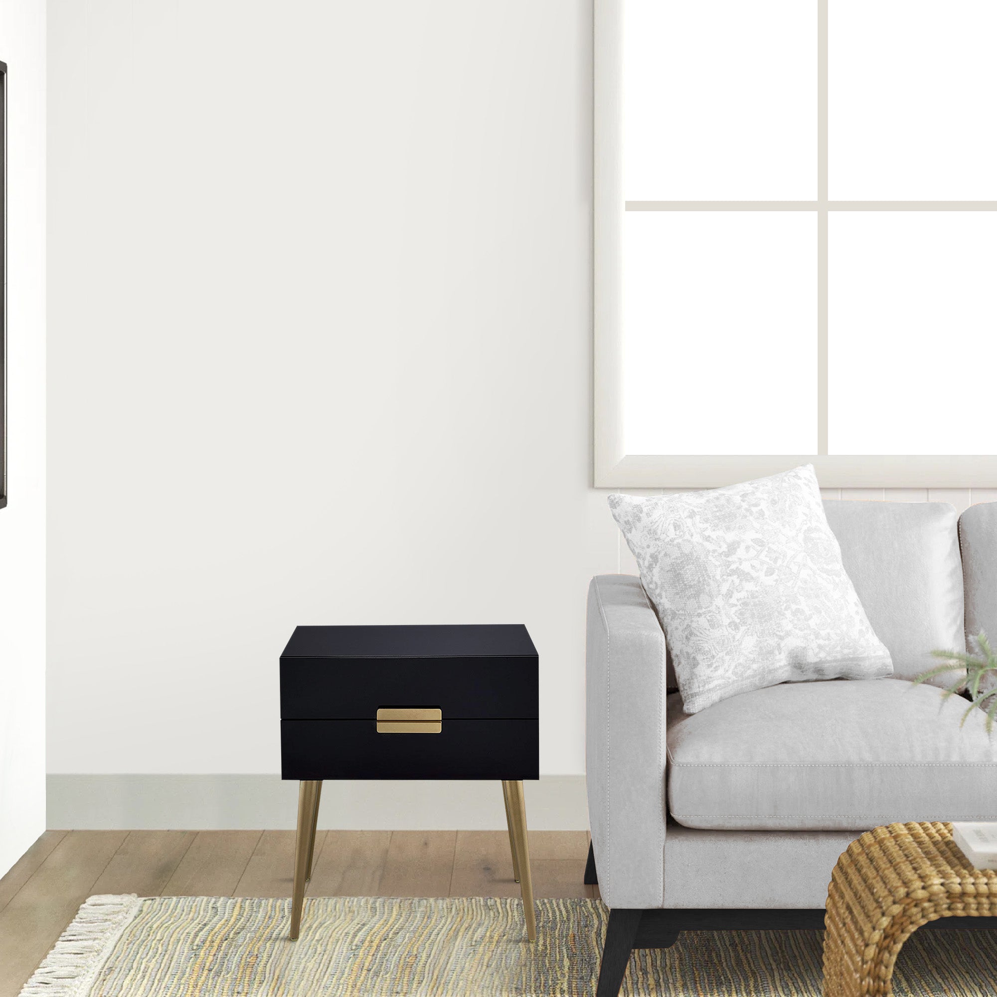 ACME Denvor Square End Table with Drawers, Black & Gold
