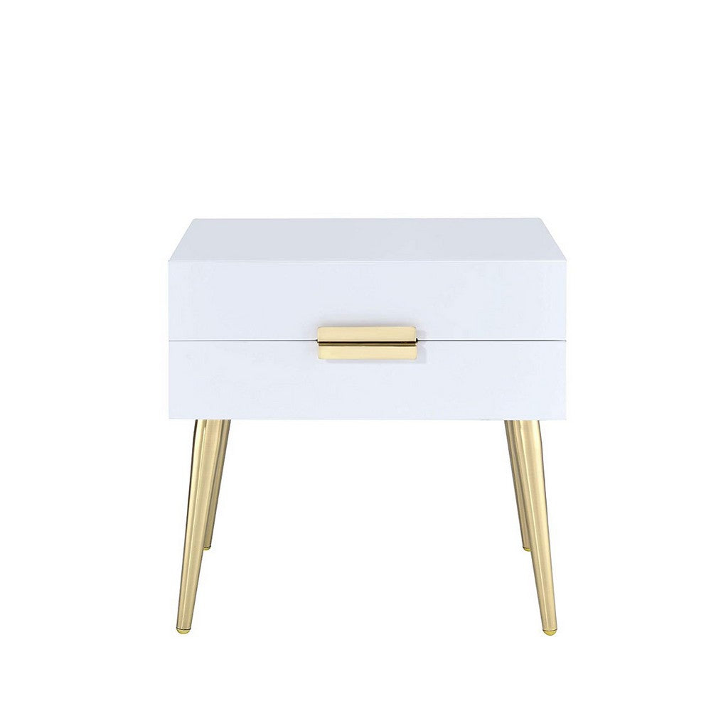 ACME Denvor Square End Table with Drawers, White & Gold