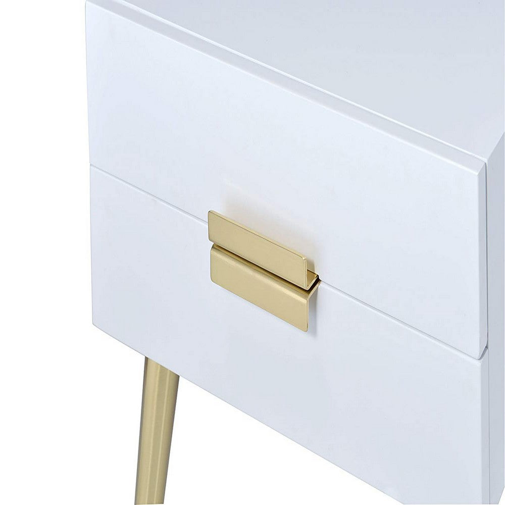 ACME Denvor Square End Table with Drawers, White & Gold