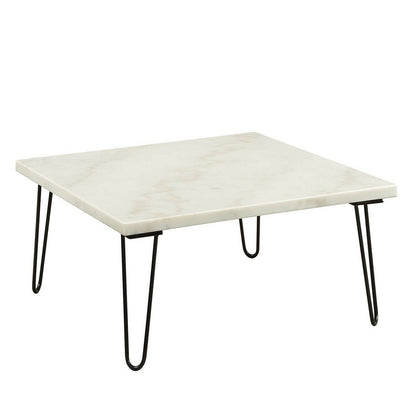 Benjara Marble Top Coffee Table with Hairpin Style Metal Legs, White And Black