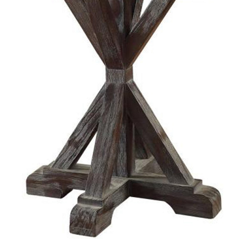Benzara Marble Top End Table With Wooden Tri Pod Base, White And Espresso Brown