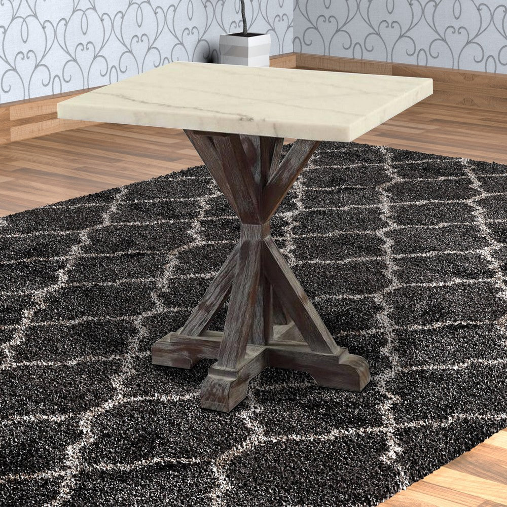 Benzara Marble Top End Table With Wooden Tri Pod Base, White And Espresso Brown