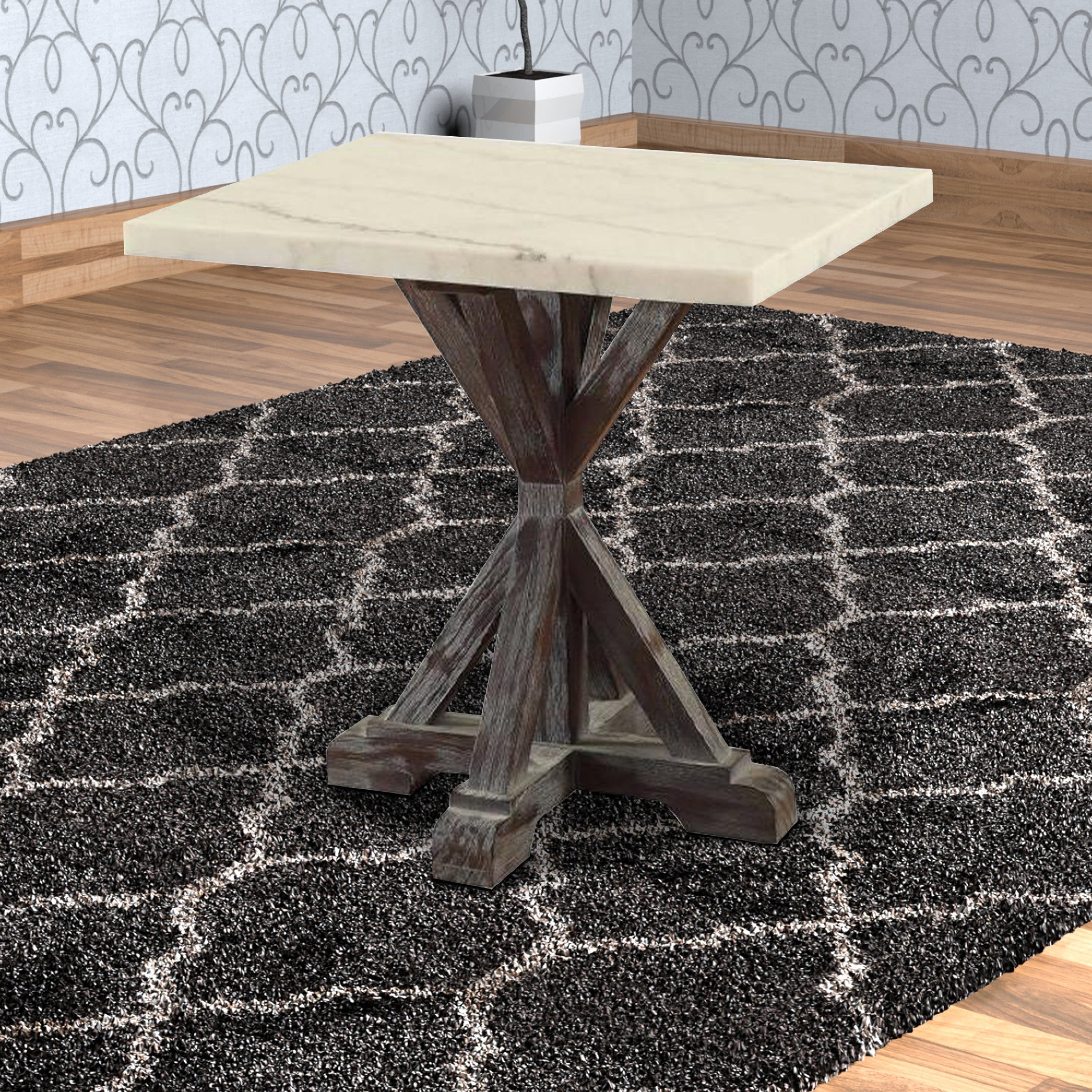 Benzara Marble Top End Table With Wooden Tri Pod Base, White And Espresso Brown