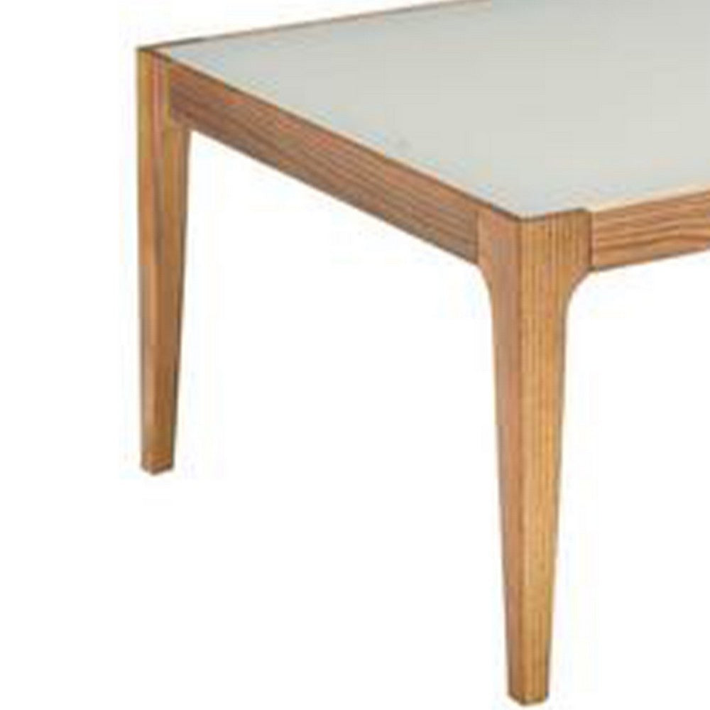 Benzara Wooden Frame Rectangular Coffee Table with Beveled Tempered Glass Top, Brown And Clear
