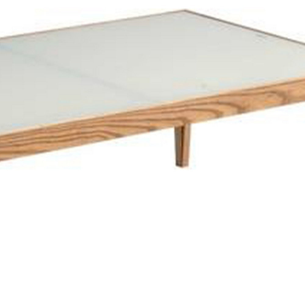 Benzara Wooden Frame Rectangular Coffee Table with Beveled Tempered Glass Top, Brown And Clear