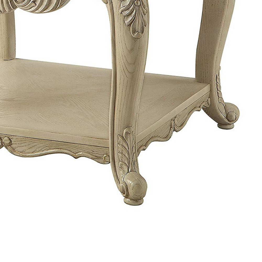 Benzara Wooden End Table With One Drawer And Bottom Shelf, Antique White