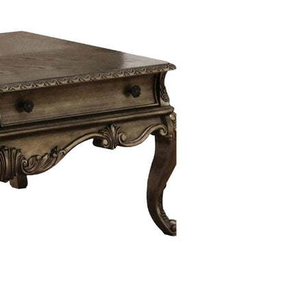 Benzara Wooden Rectangular Coffee Table with Cabriole Legs And Two Broad Drawers, Oak Brown