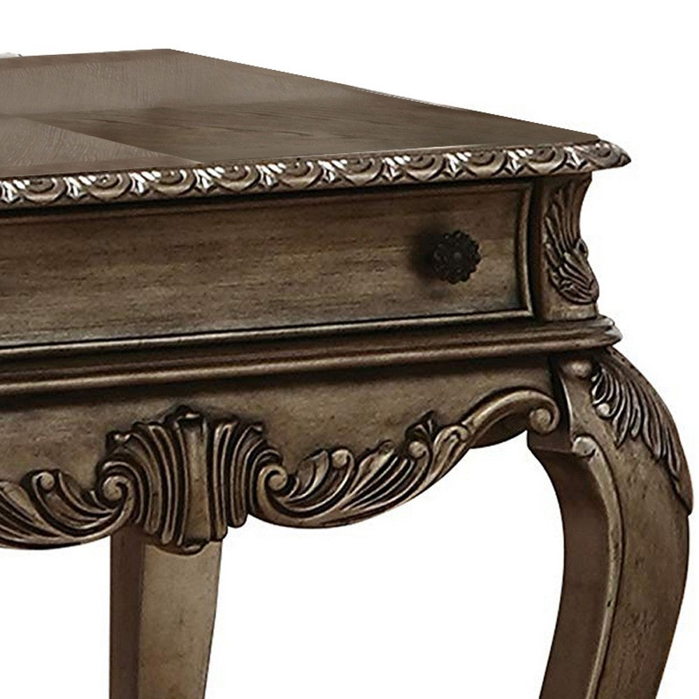 Benzara Wooden End Table With One Drawer And Bottom Shelf, Vintage Oak Brown