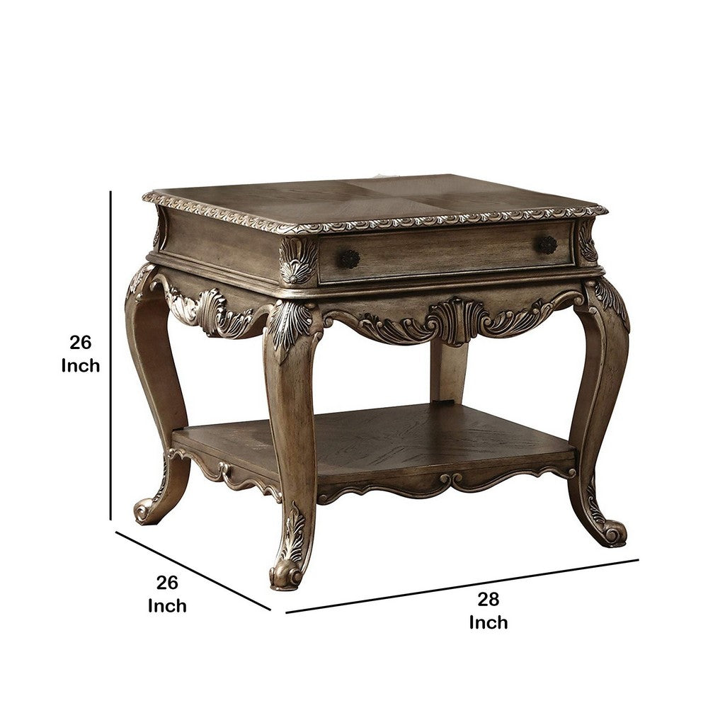 Benzara Wooden End Table With One Drawer And Bottom Shelf, Vintage Oak Brown