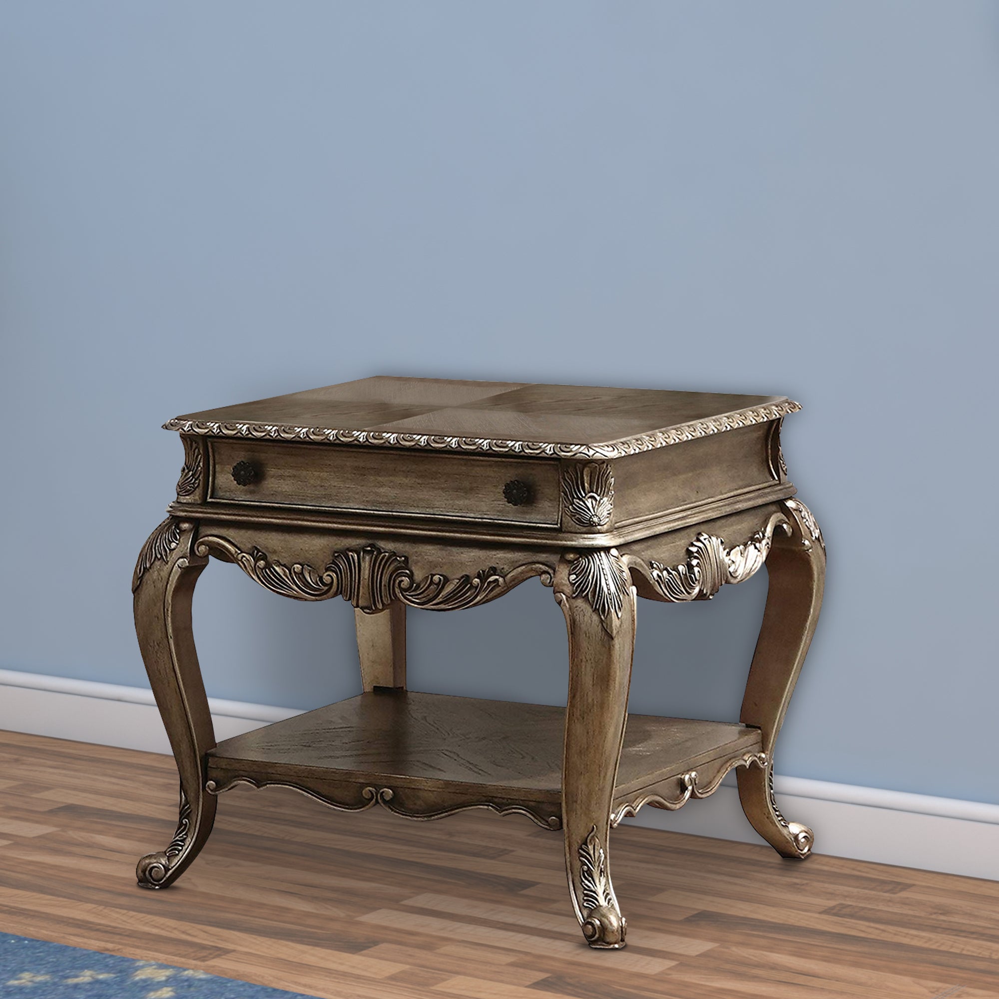 Benzara Wooden End Table With One Drawer And Bottom Shelf, Vintage Oak Brown
