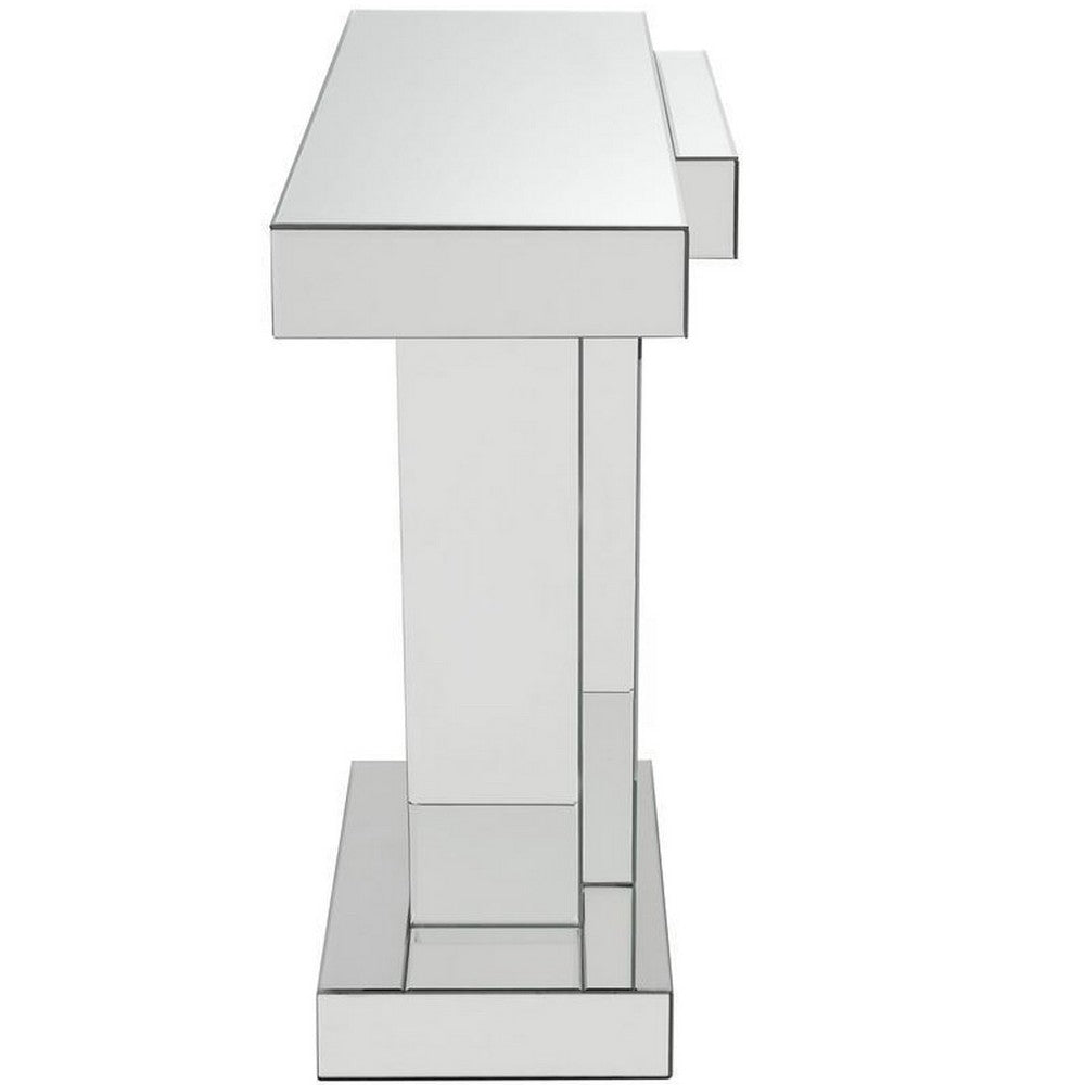 Benjara Wood And Mirror Console Table with Faux Crystals Inlay, Clear