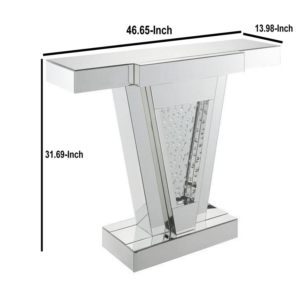 Benjara Wood And Mirror Console Table with Faux Crystals Inlay, Clear
