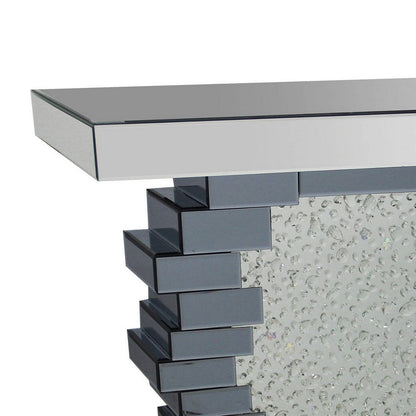Benjara Wood And Mirror Console Table with Studded Faux Crystals, Black And Clear