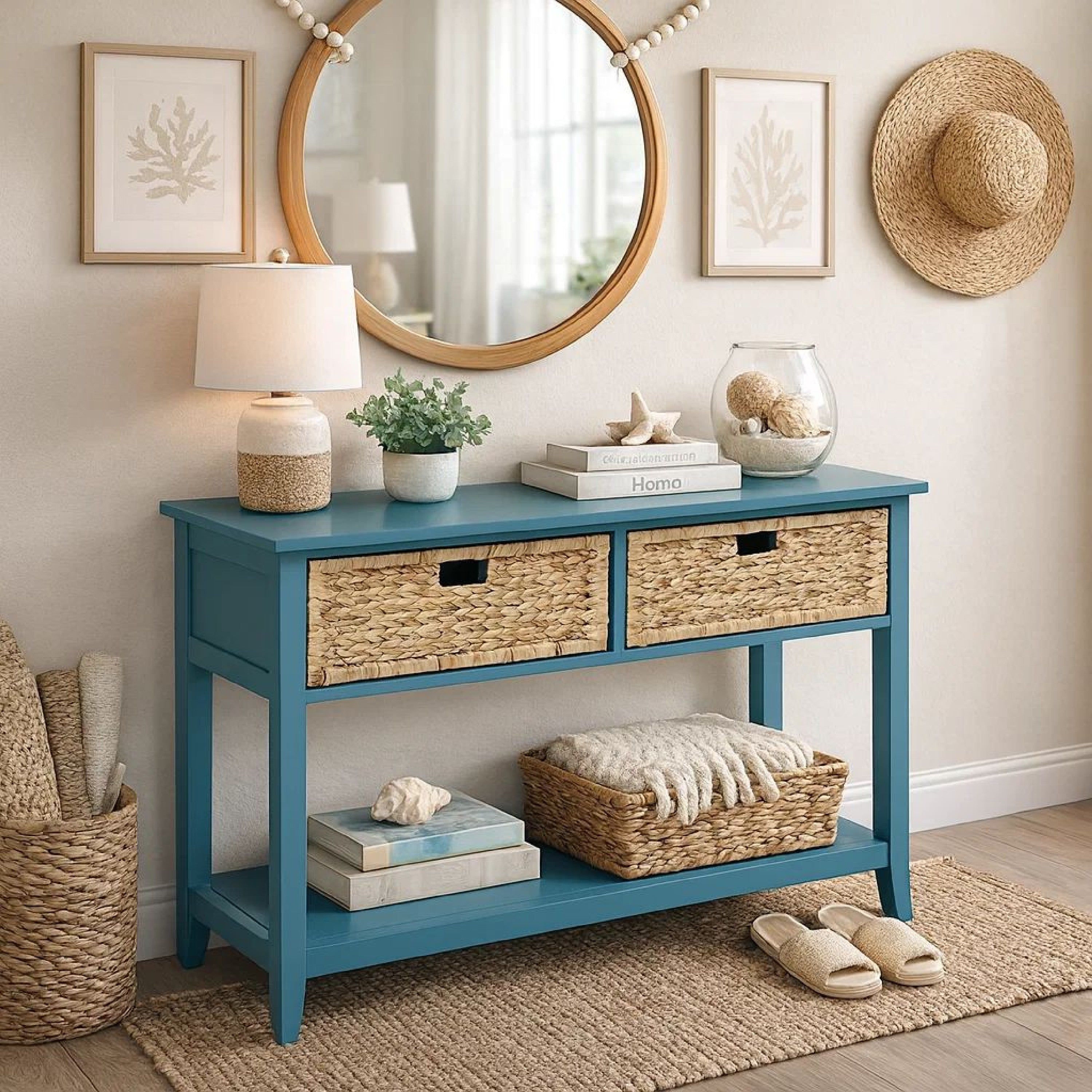 ACME Flavius Console Table with 2 Drawers, Blue