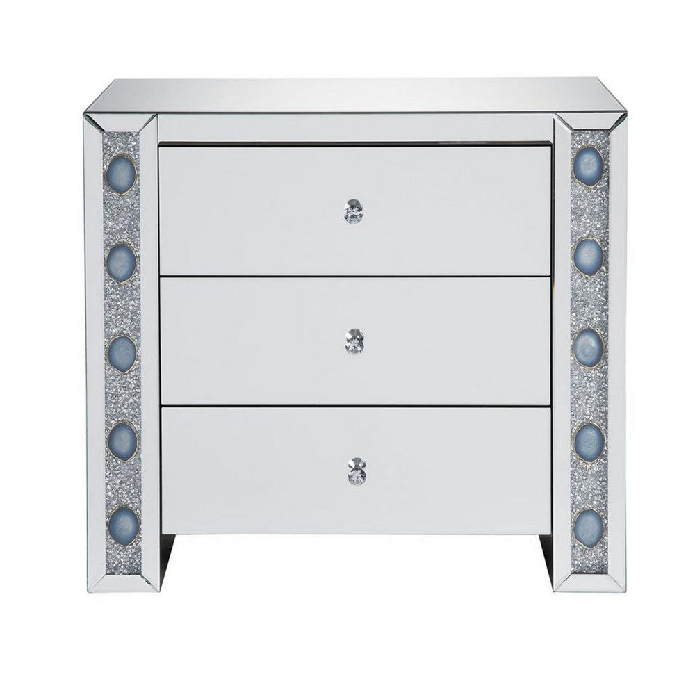 Benzara Chest with 3 Drawers And Mirrored Panels, Silver